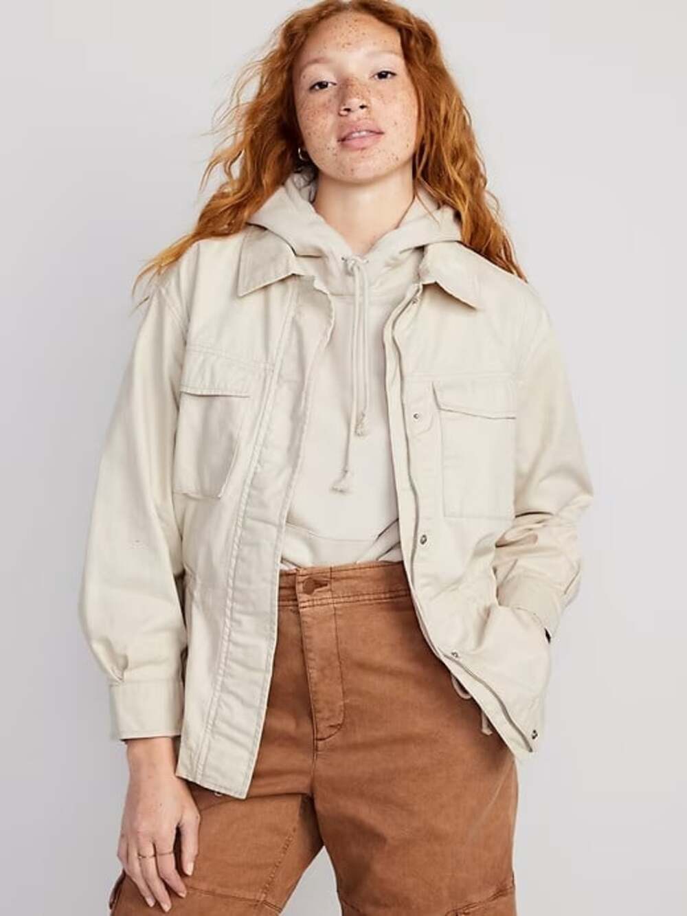 Old Navy Plus Size 3X Cozy Cashmere Beige Cinched-Waist Scout Utility Jacket NWT